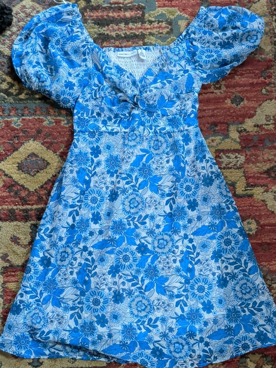Sincerly Jules Dresses & Skirts - Sincerely Jules Blue Floral Puff-Sleeve Mini Dress